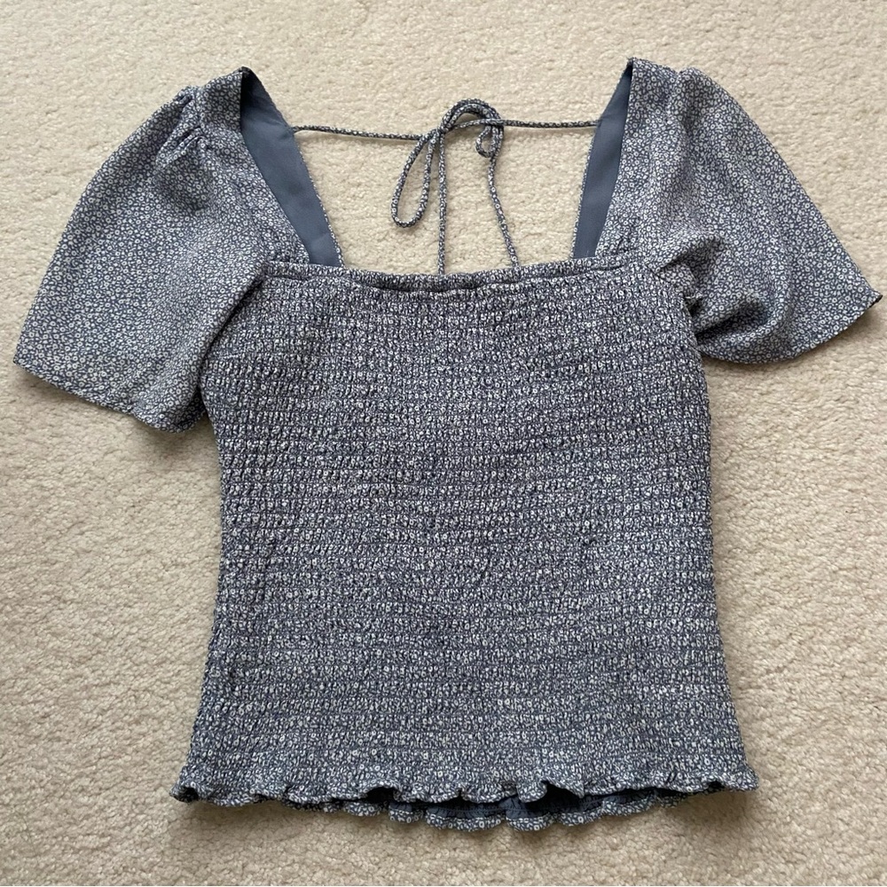 Abercrombie All-Over Smocked Flutter Sleeve Top
